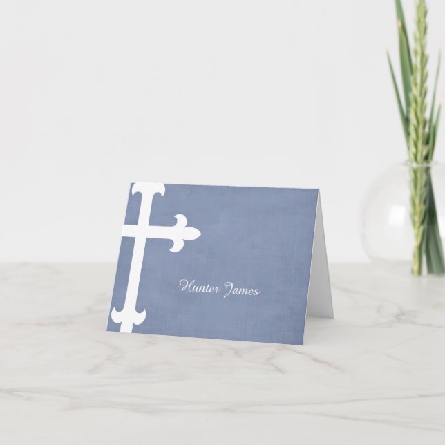 Large Cross Religious Thank You, Blue Thank You Card (Front)