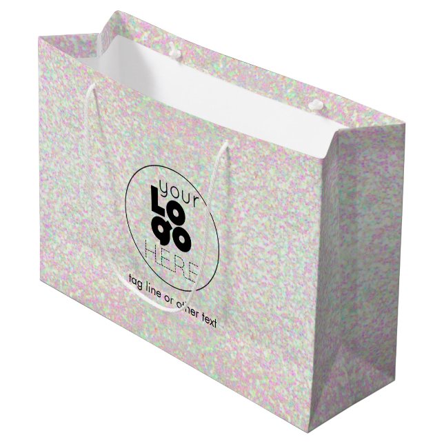 Large Custom Logo Opal Glitter Paper Shopping Bag (Front Angled)