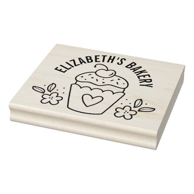 Large Cute Homemade Bakery Logo Cupcake Rubber Stamp (Stamp)