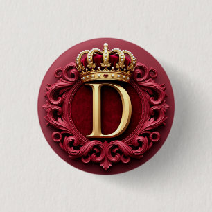 Large D Monogram on Red Velvet 1 Inch Round Button