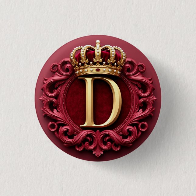 Large D Monogram on Red Velvet 1 Inch Round Button (Front)