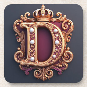 Large D Monogram on Red Velvet Coaster