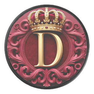 Large D Monogram on Red Velvet Hockey Puck