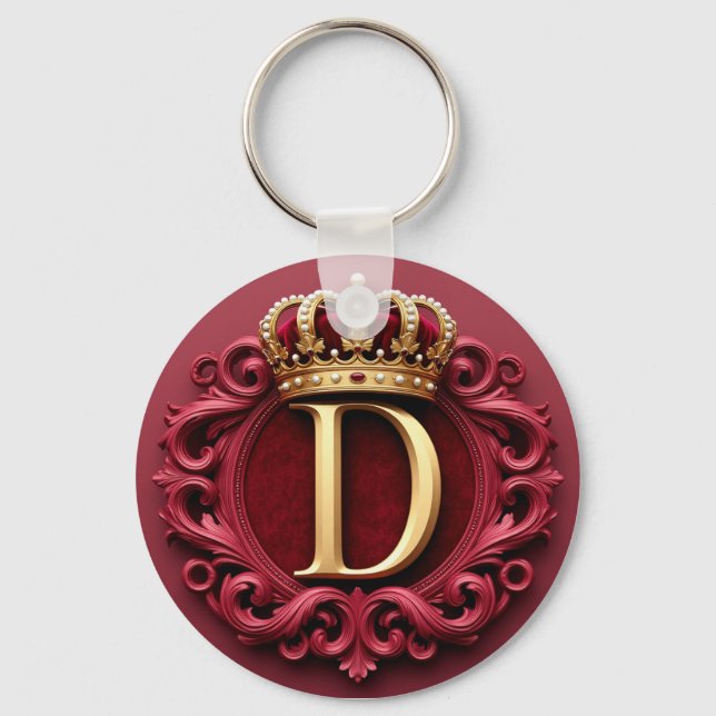 Large D Monogram on Red Velvet Keychain (Front)