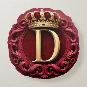 Large D Monogram on Red Velvet Round Pillow