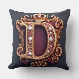 Large D Monogram on Red Velvet Throw Pillow