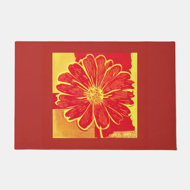 Large Daisy Aster in Red, Yellow and Saffron Doormat (Front)
