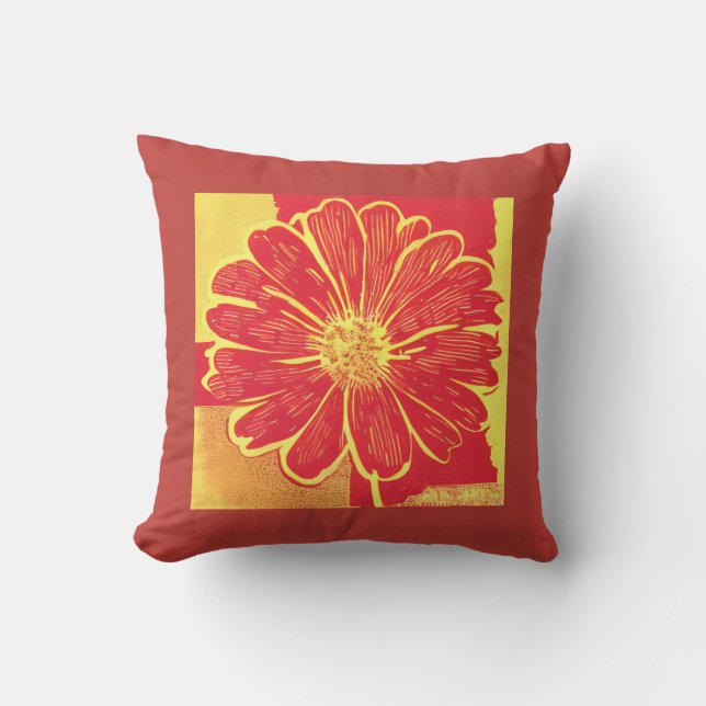 Large Daisy Aster in Red, Yellow and Saffron Outdoor Pillow (Front)