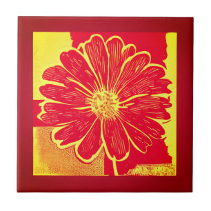 Large Daisy Aster in Red, Yellow and Saffron Tile