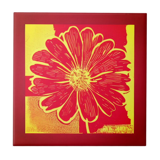 Large Daisy Aster in Red, Yellow and Saffron Tile (Front)