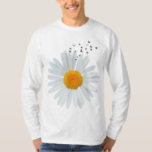 Large Daisy Flower with Flock of Flying Birds. 