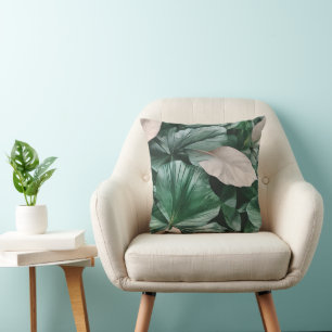 Large Dark Leafy Pattern Throw Pillow