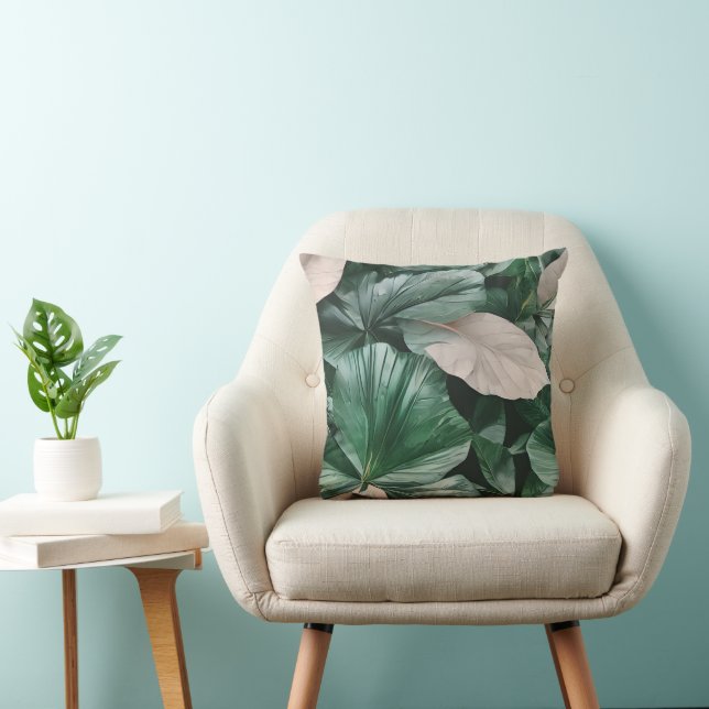 Large Dark Leafy Pattern Throw Pillow (Chair)