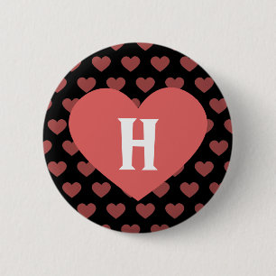 Large Dark Pink Heart Monogram & Black Background 2 Inch Round Button
