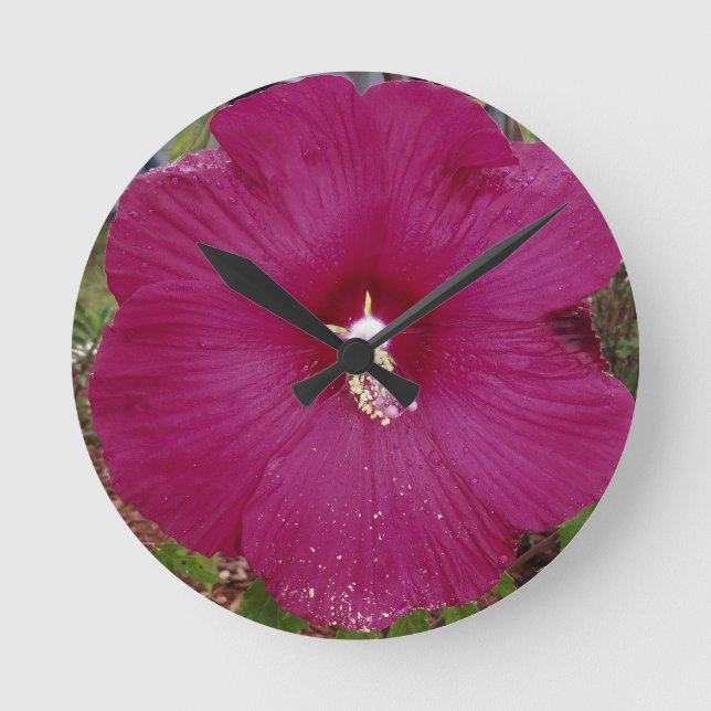 large dark red Hibiscus Round Clock (Front)