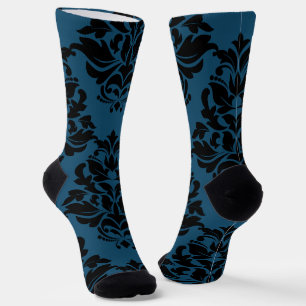 Large Deep Teal Damask 1 Socks