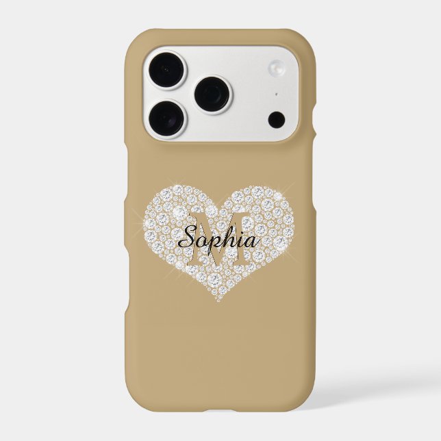 Large Diamond Heart, Gold Monogram, Script Name (Back)