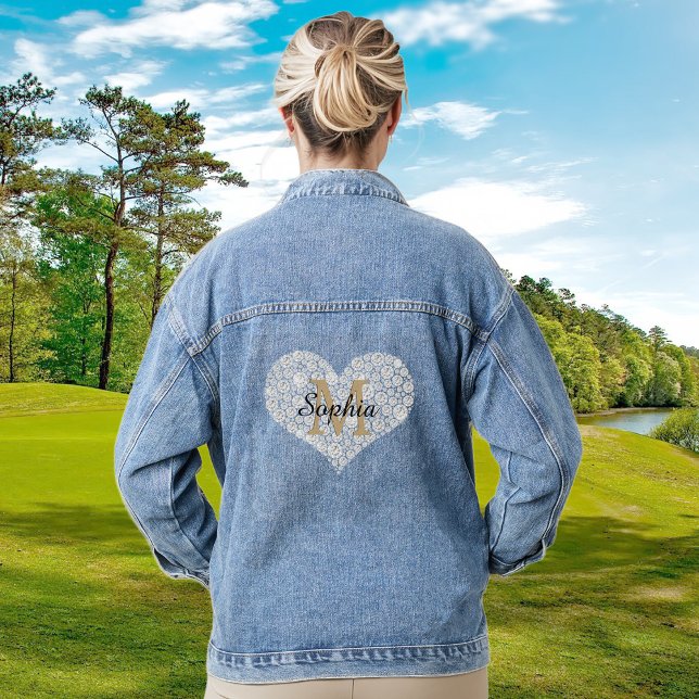 Large Diamond Heart, Gold Monogram, Script Name Denim Jacket (Creator Uploaded)