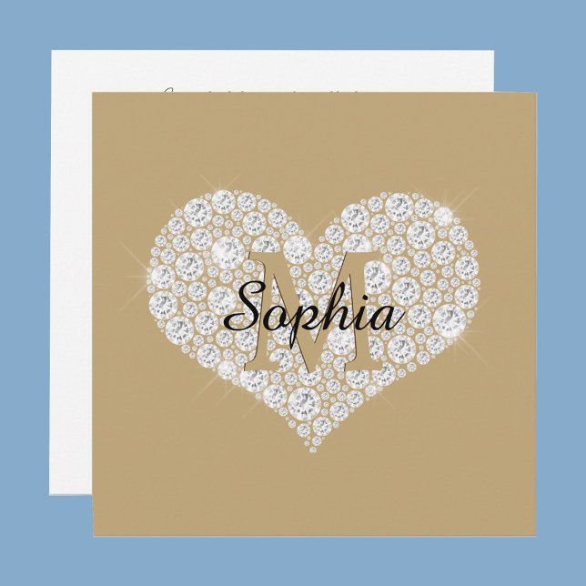 Large Diamond Heart, Gold Monogram, Script Name Invitation (Creator Uploaded)