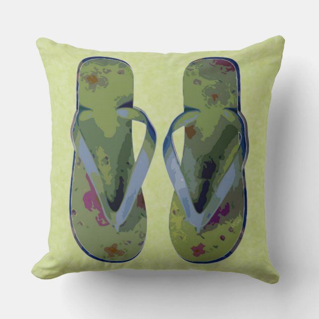 Large Digital Flip Flops Green and Blue Throw Pillow (Front)