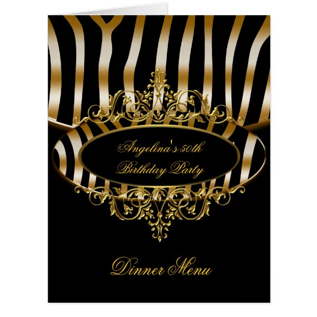 Large Dinner Menu Table Gold Zebra Black (Front)