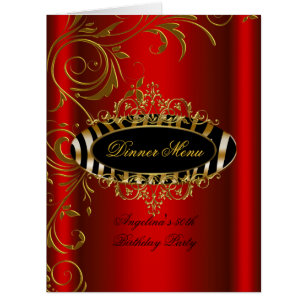 Large Dinner Menu Table Red Gold Zebra Black