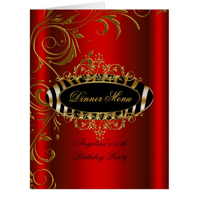 Large Dinner Menu Table Red Gold Zebra Black (Front)