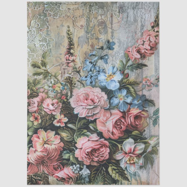 Large Distressed Vintage Floral Decoupage  Tissue Paper (Front)