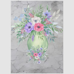 Large Distressed Watercolor Vase of Flowers Tissue Paper
