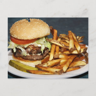 large double half pound burger fries and cola postcard