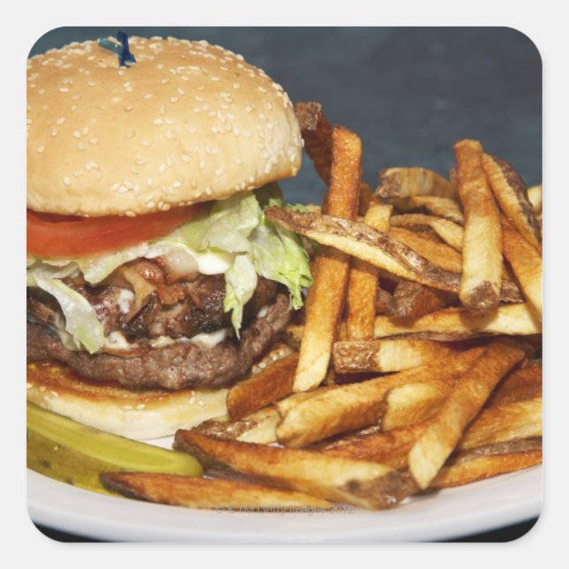 large double half pound burger fries and cola square sticker (Front)