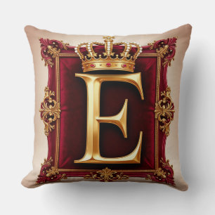 Large E Monogram on Red Velvet Throw Pillow