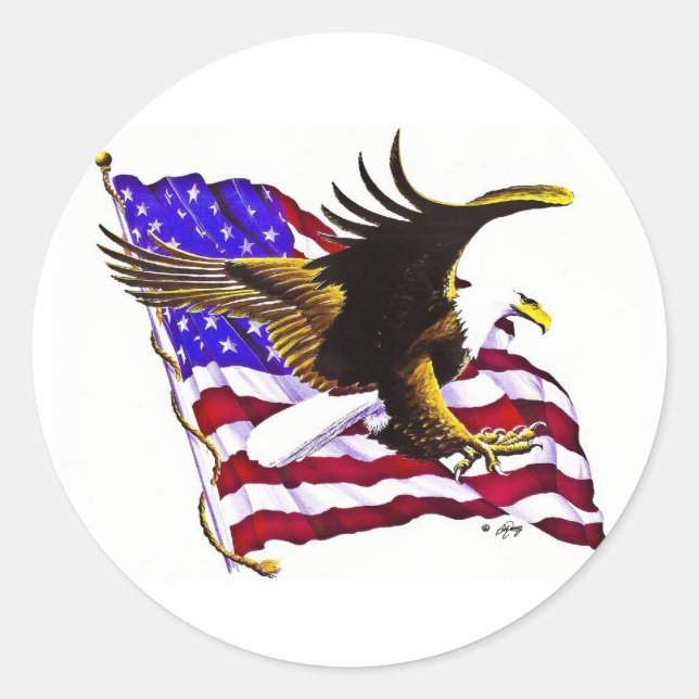 Large Eagle & Flag Classic Round Sticker (Front)