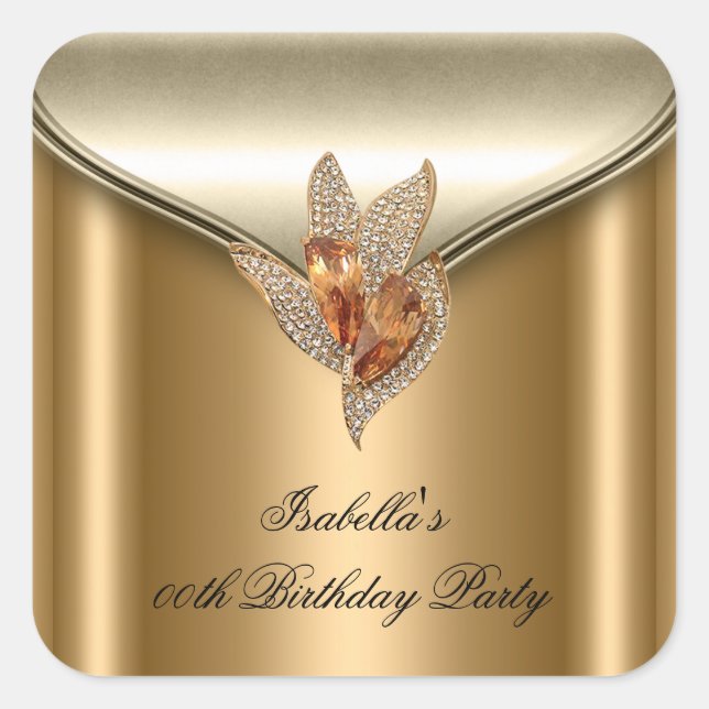 Large Elegant Bronze Brown Gold Birthday Party Square Sticker (Front)
