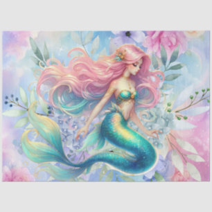 Large Elegant Pastel Watercolor Mermaid Decoupage Tissue Paper