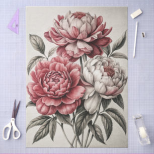 Large Elegant Peonies Furniture Decoupage Tissue Paper