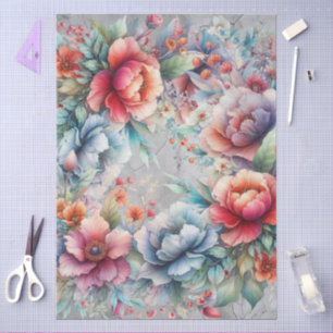 Large Elegant Watercolor Florals Decoupage Tissue Paper