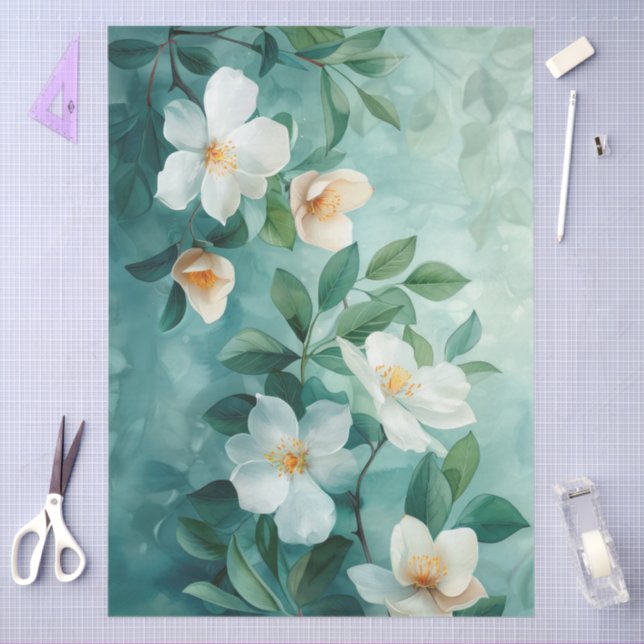 Large Elegant Watercolor Jasmine Decoupage Tissue Paper (Craft)