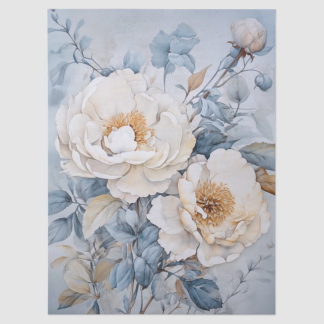 Large Ethereal White Floral Bouquet Decoupage Tissue Paper (Front)