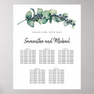 Large Eucalyptus Berry 5-Table Seating Chart