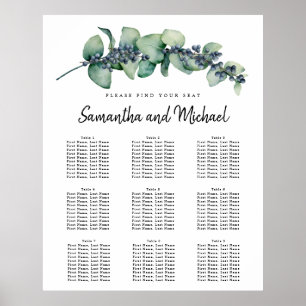 Large Eucalyptus Berry 9-Table Seating Chart
