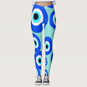 Large Evil Eye Lucky Charm Blue White Patterned Leggings