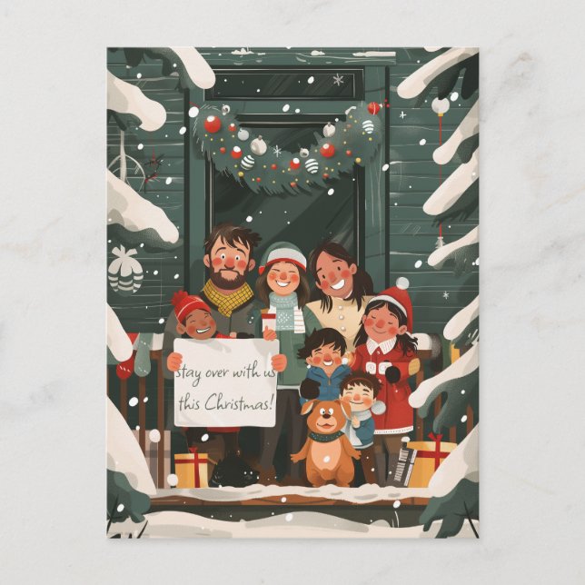 Large Family at Christmas Postcard (Front)