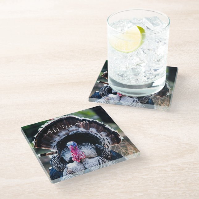 Large Festive Thanksgiving Turkey Glass Coaster (Angled)