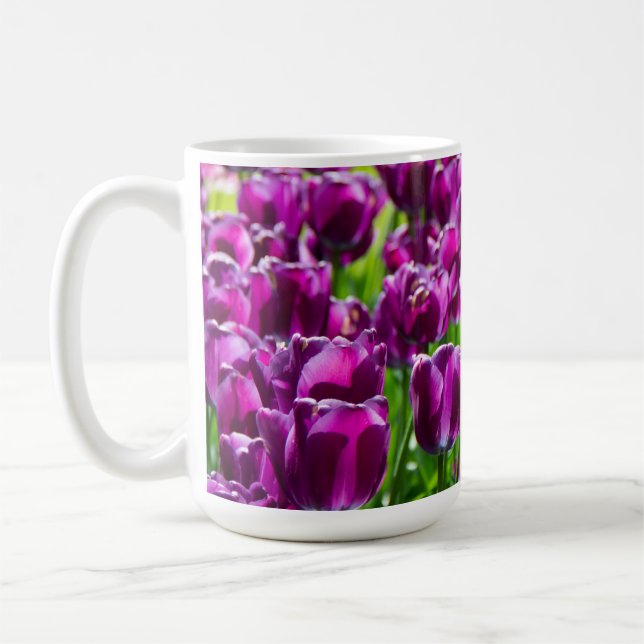 Large field of purple tulips    coffee mug (Left)