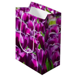 Large field of purple tulips medium gift bag
