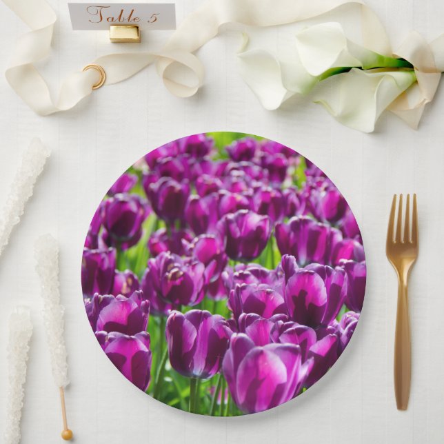 Large field of purple tulips   paper plate (Wedding)