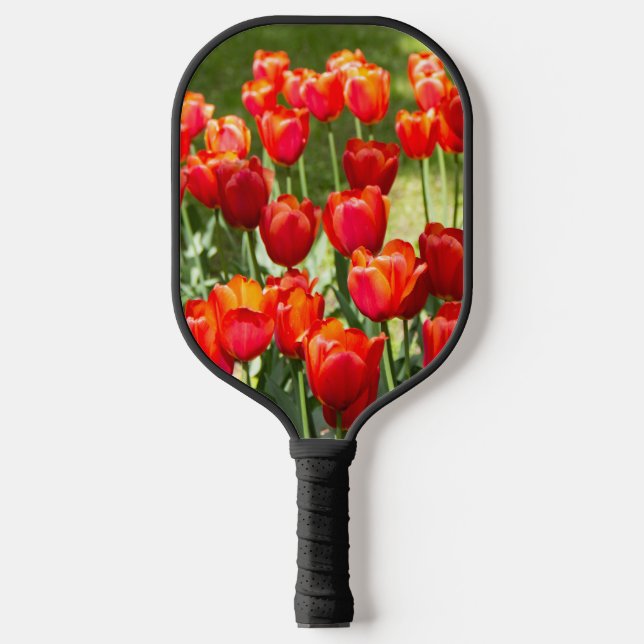 Large field of red tulips jigsaw  pickleball paddle (Front)