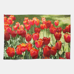 Large field of red tulips kitchen towel