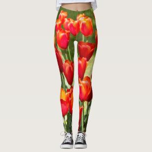 Large field of red tulips leggings